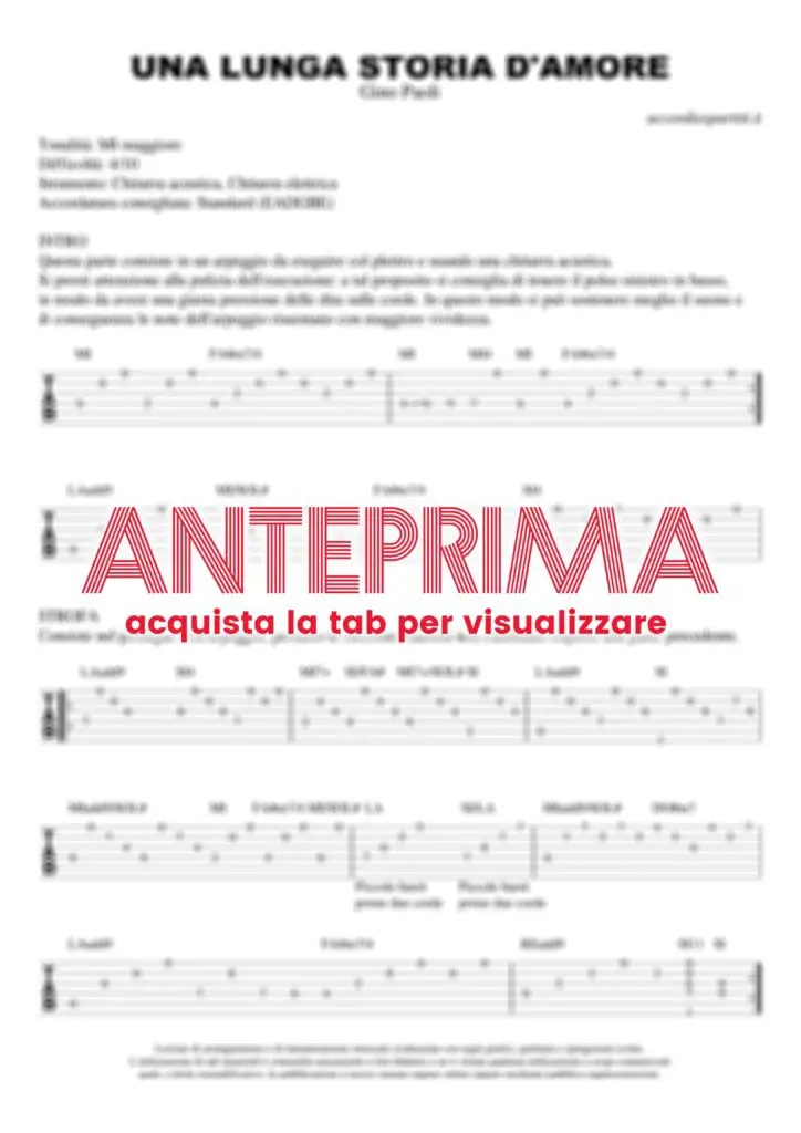 UNA LUNGA STORIA D’AMORE Tab Chitarra 100% Corretta